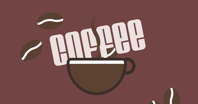 Illustration of cup with roasted coffee beans and coffee text, copy space. Vector, international coffee day, celebration, promote coffee, appreciates farmers, fair trade of coffee.