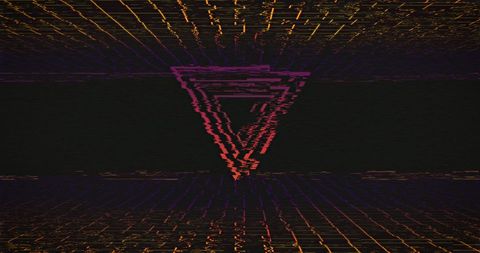 Retro glowing neon triangles with grid in loop