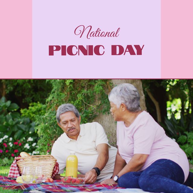 National Picnic Day Celebration with Relaxing Senior Couple in Park - Download Free Stock Templates Pikwizard.com