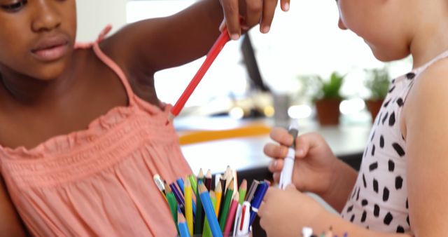 Children Drawing Together with Colorful Pencils in Classroom - Download Free Stock Images Pikwizard.com