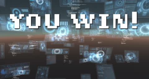Futuristic Digital Display with You Win Text