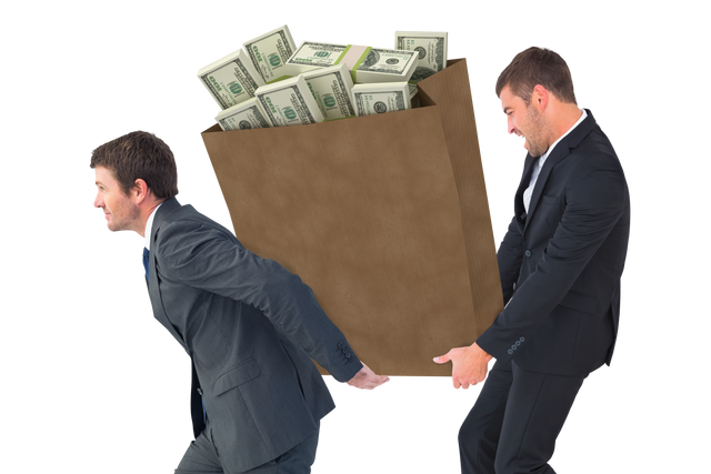 Businessmen Carrying Transparent Huge Bag of Cash Representing Financial Success - Download Free Stock Videos Pikwizard.com