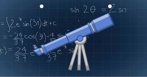 Telescope Icon on Math Equations Background for Education Themes