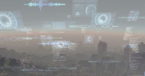Futuristic Digital Data Interface Over City At Dusk - Download Free Stock Images Pikwizard.com
