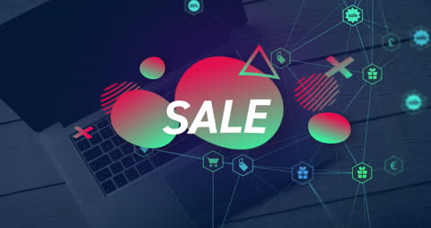 Digital Sale Concept Animation with Laptop and Data Icons