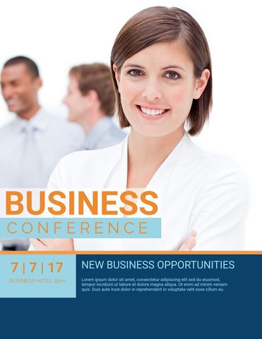Professional Conference Promotion Featuring Smiling Businesswoman - Download Free Stock Templates Pikwizard.com