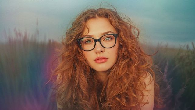 Red-Haired Woman with Glasses Relaxing in Meadow