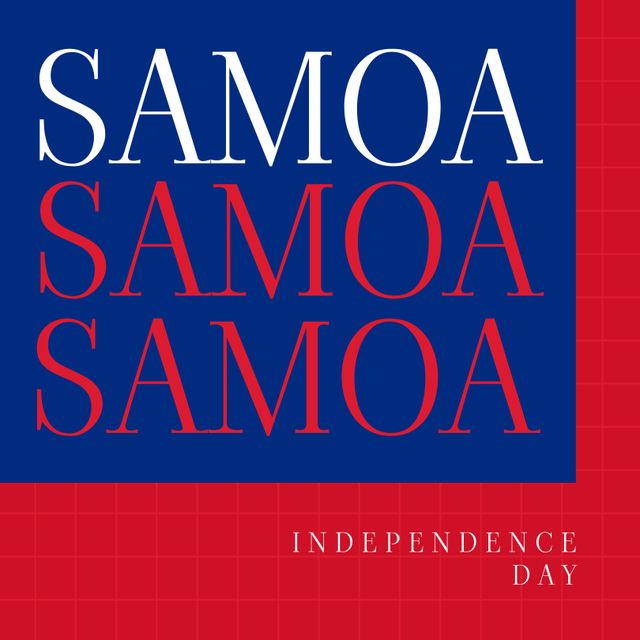 Typography design with vibrant red and blue colors, honoring Samoa Independence Day. Suitable for event promotions, educational materials, social media posts, and cultural celebration themes.