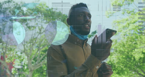 Technology Integration with Nature: Man Using Smartphone Data Overlay