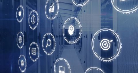 Digital Interface in Modern Data Center with Technology Icons - Download Free Stock Images Pikwizard.com