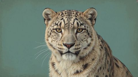 Majestic snow leopard with golden eyes contemplative expression