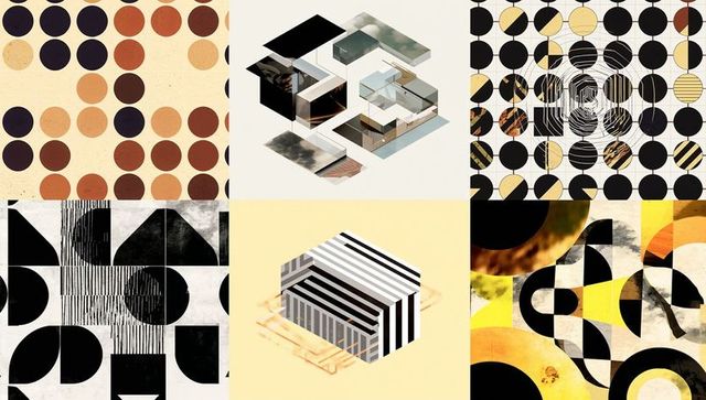 Abstract geometric collage with mood enhancing hues and asymmetrical patterns