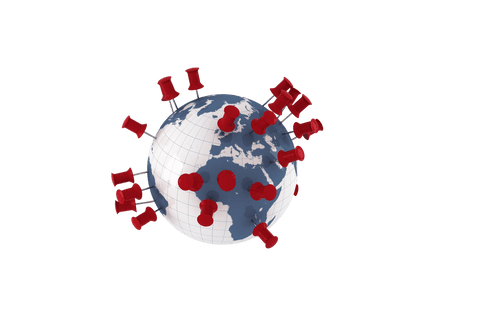 Transparent Globe with Red Pushpin Icons Indicating Locations - Download Free Stock Videos Pikwizard.com