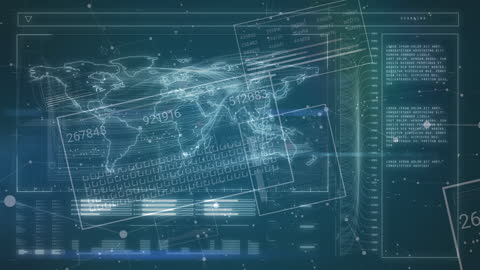 Digital Interface Hologram Featuring Data and World Map