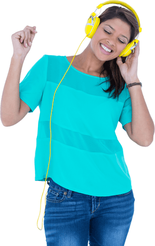 Transparent Side of Woman Enjoying Music with Bright Headphones