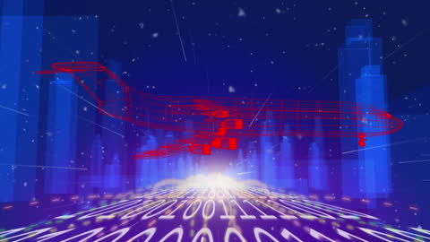 Digital Air Transport Concept with Data and Cityscape Background