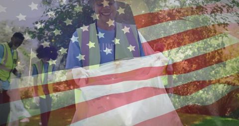 Volunteers Cleaning Park for Environmental Conservation, USA Theme