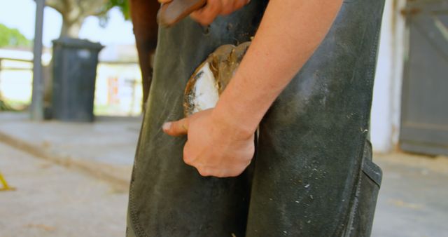 Close-Up of Farrier Cleaning Horse Hoof in Stable - Download Free Stock Images Pikwizard.com