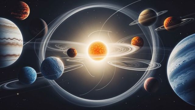 Futuristic Solar System Theme with Diverse Planetary Bodies