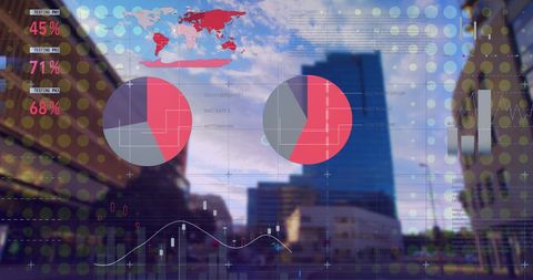 financial data and statistics overlaying urban skyline - Download Free Stock Images Pikwizard.com