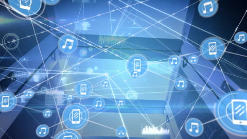 Digital Network Connections Over Server Room Visualization