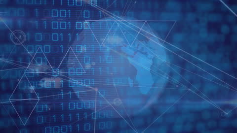 Futuristic Digital Network with Binary Code Overlays