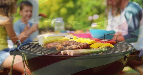 Outdoor Family Barbecue with American Flag Overlay - Download Free Stock Images Pikwizard.com