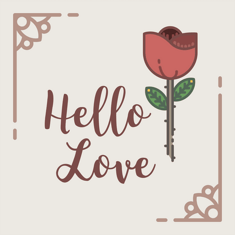 Hello love card with rose on transparent background