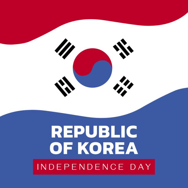 Image displaying Republic of Korea Independence Day text along with South Korean flag and national colors, which can be used for promotional materials, digital campaigns, posters, or educational purposes to celebrate and inform about Korean Independence Day.