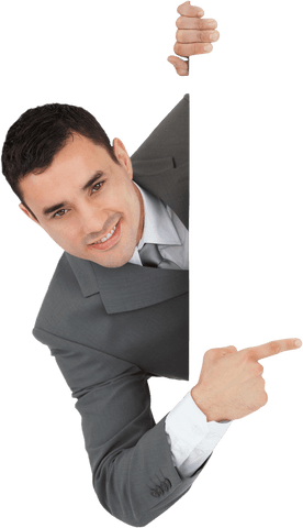 Cheerful Businessman Presenting Blank Space, Transparent Background