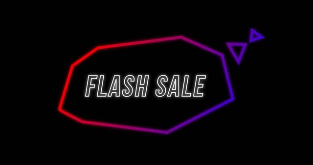 Bright neon flash sale advertisement in retro eighties style using a glowing geometric bubble against a black background. Perfect for marketing campaigns, discount promotions, or any event wanting an edgy, nostalgia-inspired aesthetic.