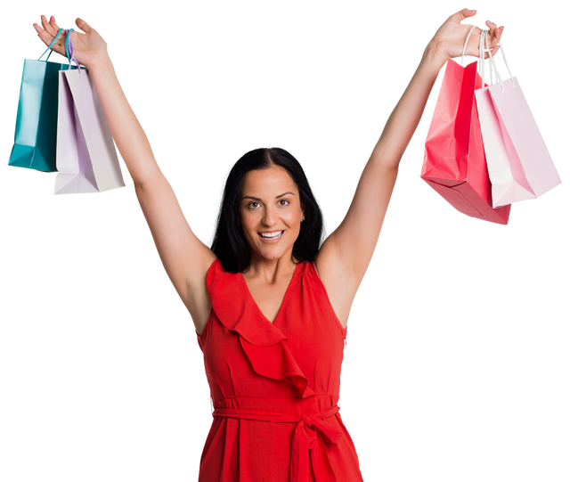 Excited Woman Standing with colorful shopping bags and Smiling Transparent Background - Download Free Stock Videos Pikwizard.com