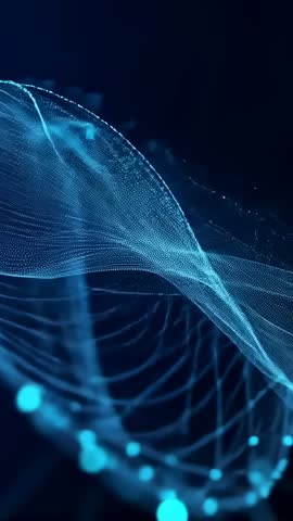 Undulating Blue Mesh Wave Looping Vertical Video with Glowing Particle Grid and Nodes