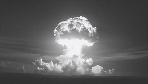 Monochrome Nuclear Mushroom Cloud Under Impact