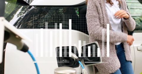 Woman Charging Electric Car with Statistics Displayed - Download Free Stock Images Pikwizard.com