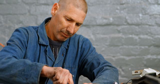 Focused Auto Mechanic Working on Car Engine in Garage - Download Free Stock Images Pikwizard.com