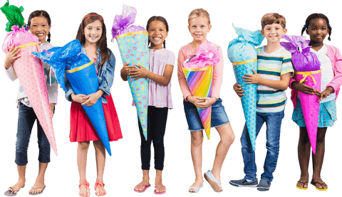 diverse kids holding colorful gift cones transparent background - Download Free Stock Videos Pikwizard.com