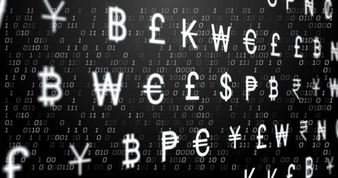 Blurry Currency Symbols Over Binary Code Dark Background - Download Free Stock Images Pikwizard.com