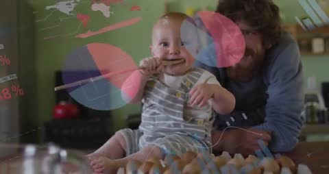 Baby Exploring Chopsticks with Futuristic Data Overlay