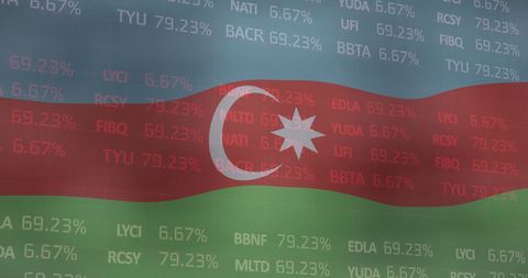 Azerbaijan Flag Overlaid with Financial Data Graphics