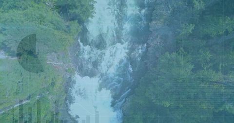 Aerial View of Flowing River in Wilderness with Data Overlay