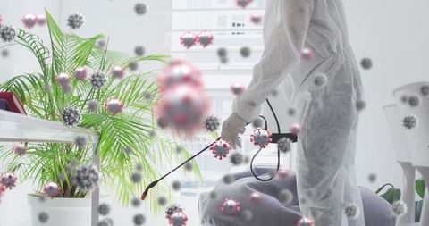 Professional disinfecting office space against covid-19