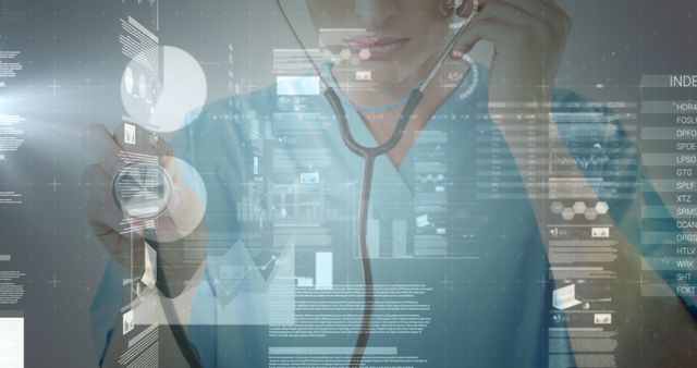 Doctor using futuristic digital interface with stethoscope - Download Free Stock Images Pikwizard.com