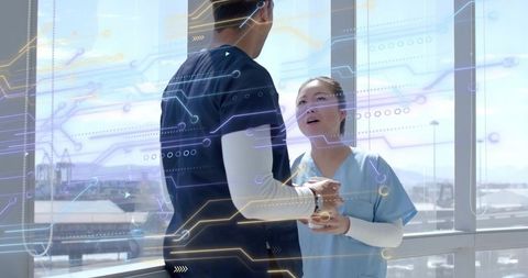 Medical professionals joining forces through modern technology graphics