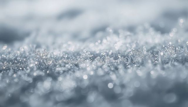 Macro View of Snowflake on Sparkling Winter Surface