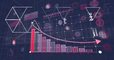 declining data bars and virus icons on futuristic dashboard - Download Free Stock Images Pikwizard.com