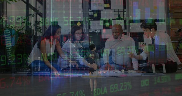 Diverse Team Analyzing Data Overlayed with Stock Market Trends - Download Free Stock Images Pikwizard.com