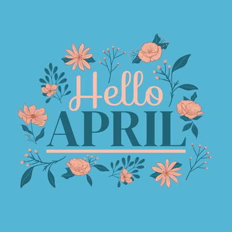 hello april floral design with spring flowers on blue - Download Free Stock Templates Pikwizard.com