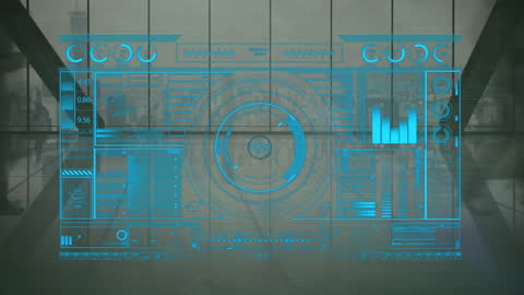 Futuristic Digital Interface Hologram in Modern Office