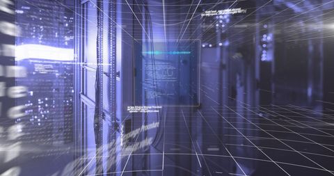 Futuristic Data Network in a Server Room with Digital Overlay - Download Free Stock Images Pikwizard.com